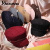 Autumn Thread fashion Tweed Military Hat For Women Fashion Yacht Captain  Female skipper sailor Hat Newsboy Caps