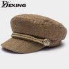Autumn Thread fashion Tweed Military Hat For Women Fashion Yacht Captain  Female skipper sailor Hat Newsboy Caps