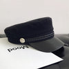 Fashion PU Leather Military Hat Autumn Winter Wool Sailor Hat For Women Men Black  flat top  Female travel cadet hat Captain Cap