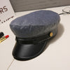 Fashion PU Leather Military Hat Autumn Winter Wool Sailor Hat For Women Men Black  flat top  Female travel cadet hat Captain Cap