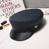 Fashion PU Leather Military Hat Autumn Winter Wool Sailor Hat For Women Men Black  flat top  Female travel cadet hat Captain Cap