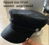 Fashion PU Leather Military Hat Autumn Winter Wool Sailor Hat For Women Men Black  flat top  Female travel cadet hat Captain Cap