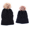2Pcs Mom Baby Fur Pompom Hats Warm Winter Crochet Knit Wool Solid Color Beanie Caps For Women Boys Girls Matching Hats