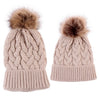 2Pcs Mom Baby Fur Pompom Hats Warm Winter Crochet Knit Wool Solid Color Beanie Caps For Women Boys Girls Matching Hats