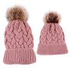 2Pcs Mom Baby Fur Pompom Hats Warm Winter Crochet Knit Wool Solid Color Beanie Caps For Women Boys Girls Matching Hats