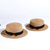 2019 simple Summer Parent-child Beach Hat Female Casual Panama Hat Lady Brand Women Flat brim Bowknot Straw cap girls Sun Hat