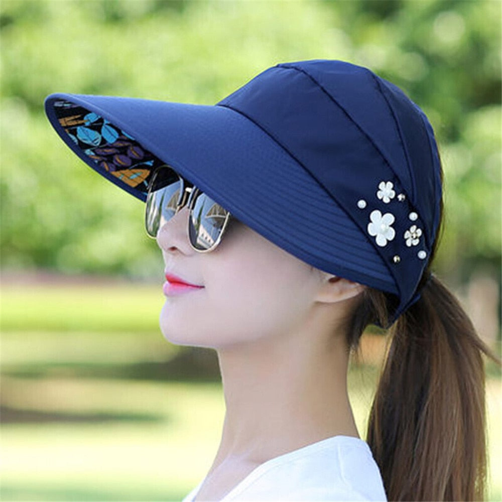 Sun Hats for Women Visors Hat Fishing Fisher Beach Hat UV Protection Cap Black Casual Womens Summer Caps Ponytail Wide Brim Hat 1 Navy 1